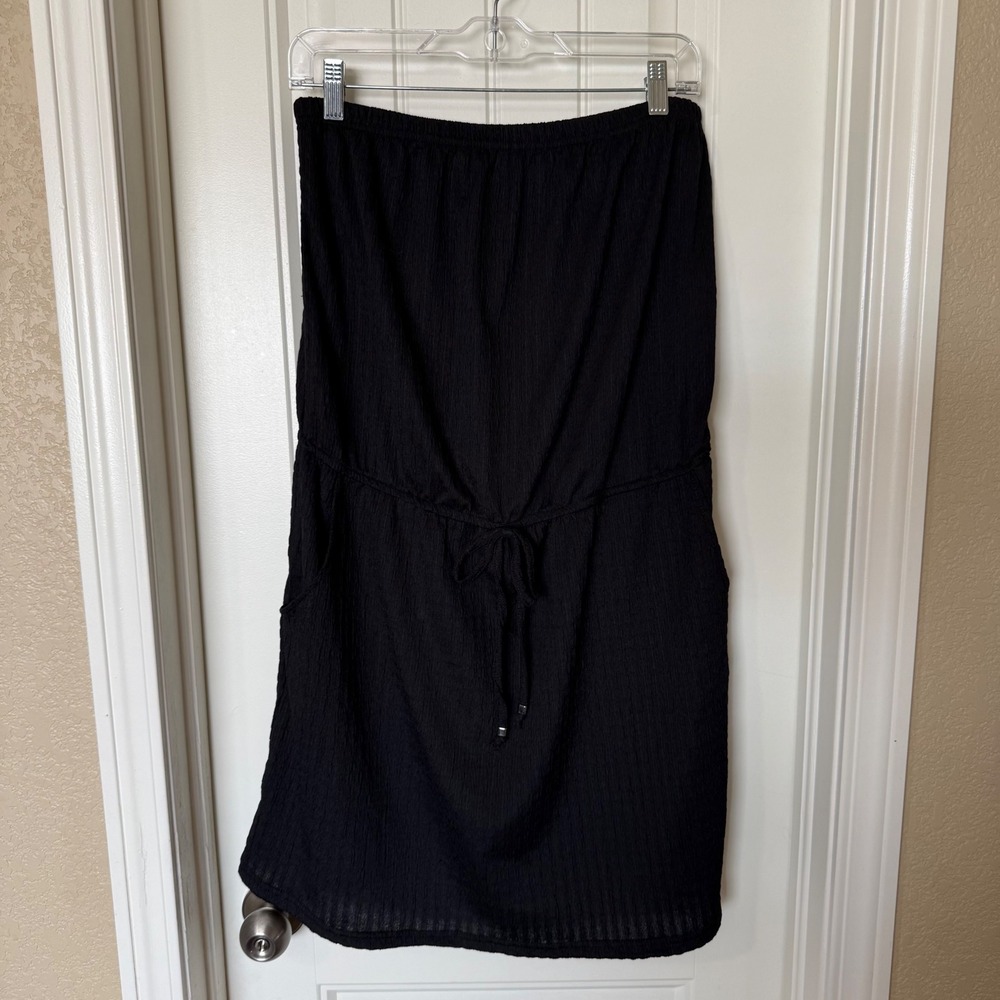 Cover Me Strapless Swim Cover Up Dress Womens M Black Good Gauze Mini Pockets - Picture 2 of 8